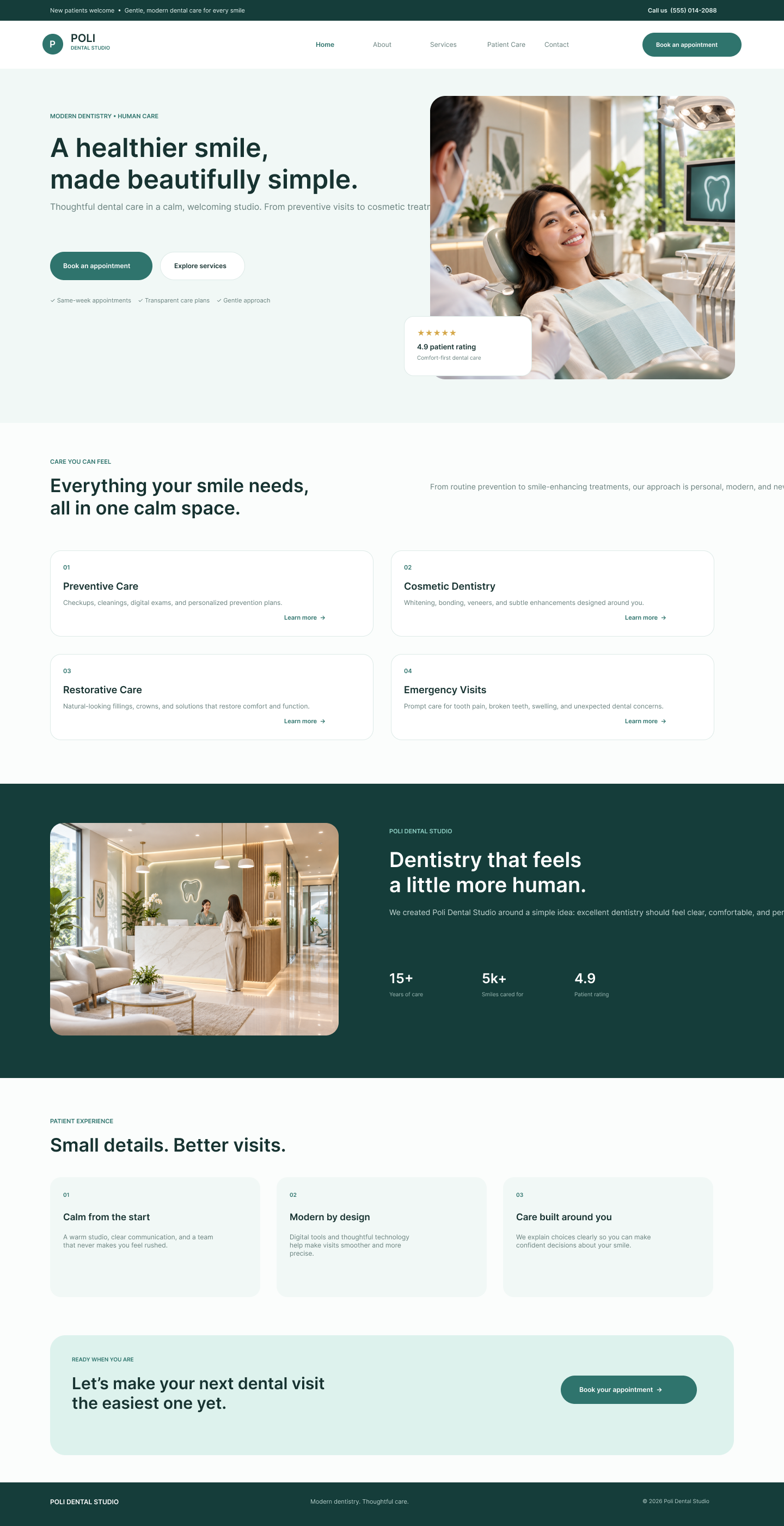 Poli Dental Studio final interface design